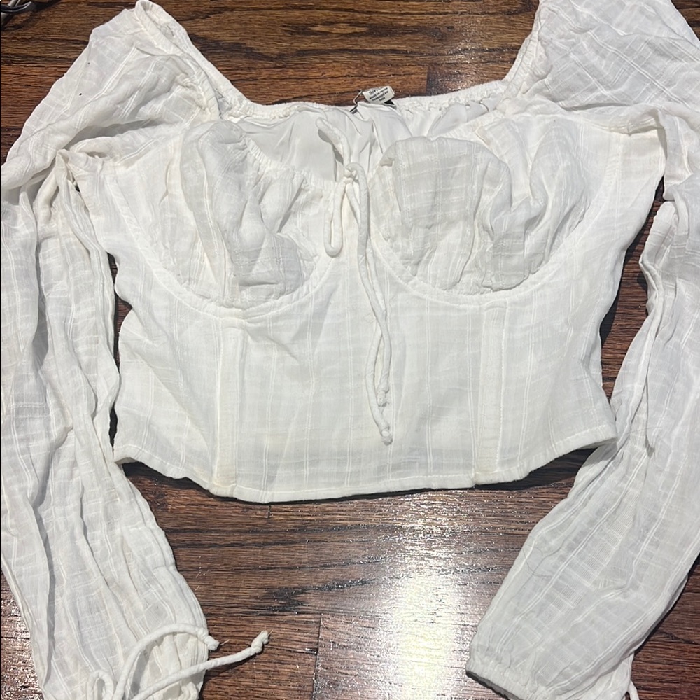 American Eagle Outfitters White Puff Sleeve Crop Blouse